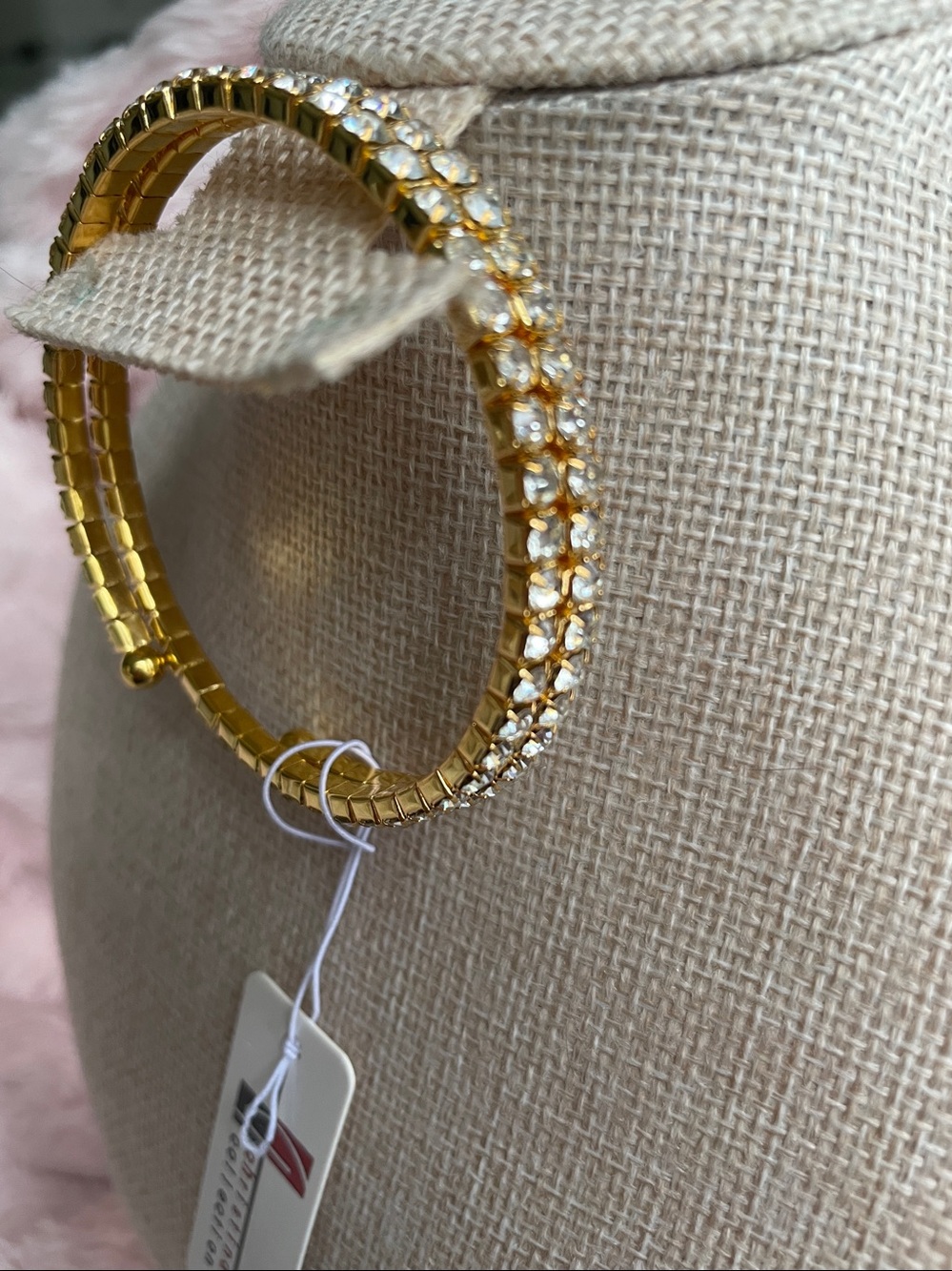 Bangle Bracelet Spiral Gold tone and Rhinestones 2 rows size 7-8 - Picture 4 of 4